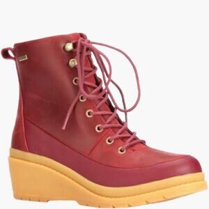 Muck Liberty Burgundy Leather Lace-Up Waterproof Wedge Boots Women’s Size 9 NEW